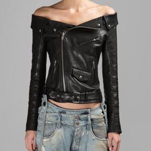 Faith connexion off the shoulder leather jacket